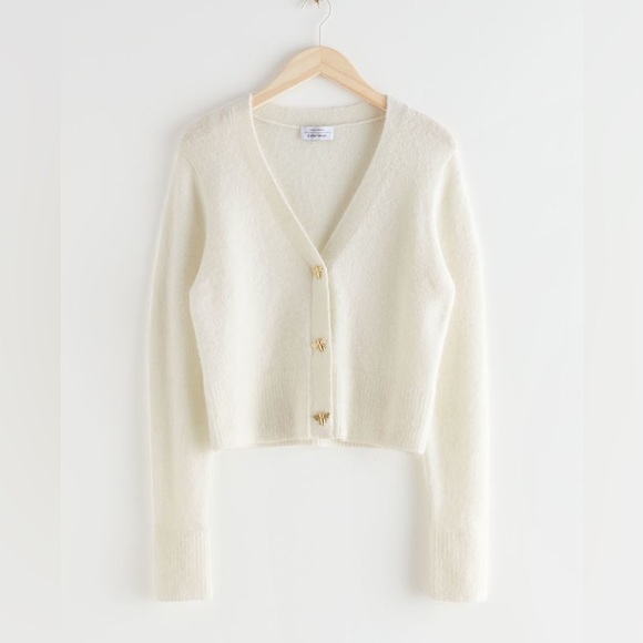 & Other Stories Sweaters - & Other Stories Cream V-Neck Cropped Cardigan with Gold Buttons